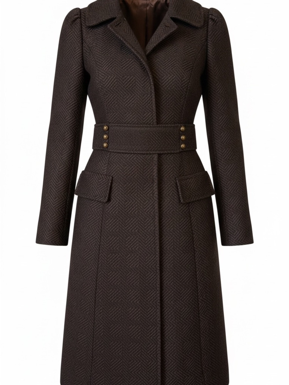 VINTAGE Milly Of New York Brown Coat/Jacket Brass Buttons Size 6/Small Military